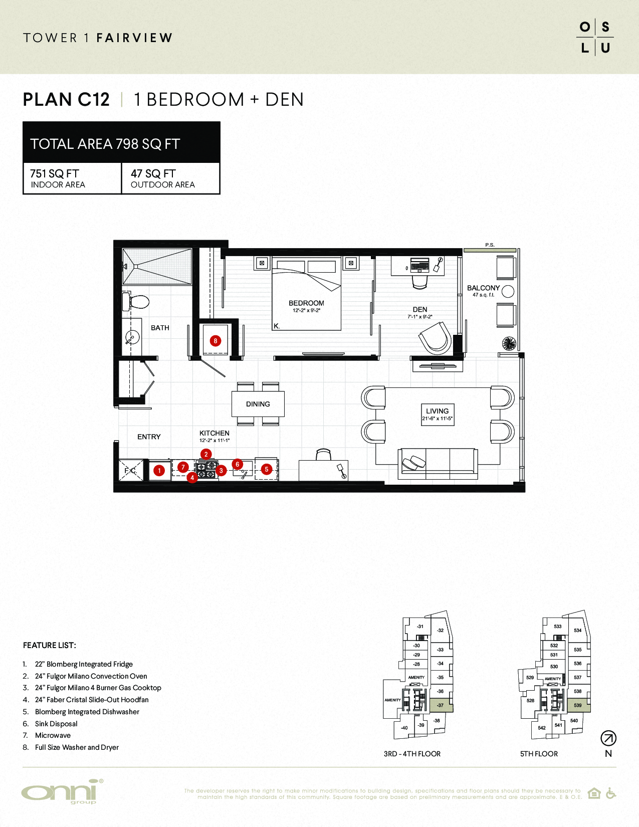 Floor plan for 1 bed, 1 bath, 751 sqft